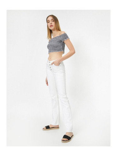 Котон Дънки - Бяло - Широк крак