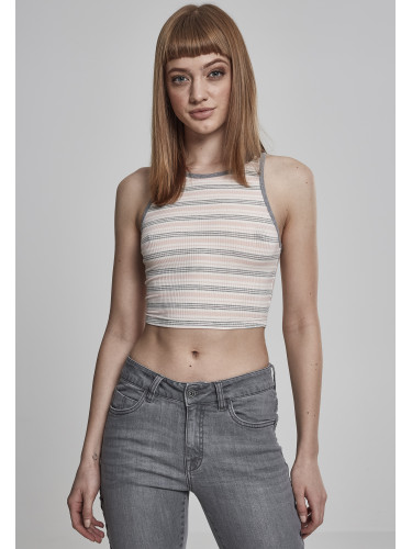 Women's Rib Stripe Cropped Top Pink/White/Grey