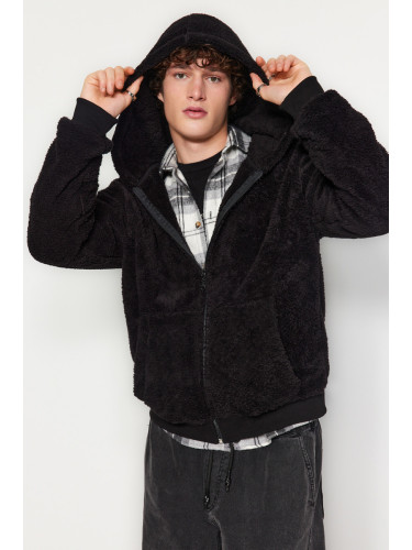 Trendyol Black Regular/Normal Cut Full Zipper Pocket Fleece Sweatshirt-Cardigan