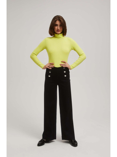 Marisse Wide Leg Jeans With Decorative Buttons, Black