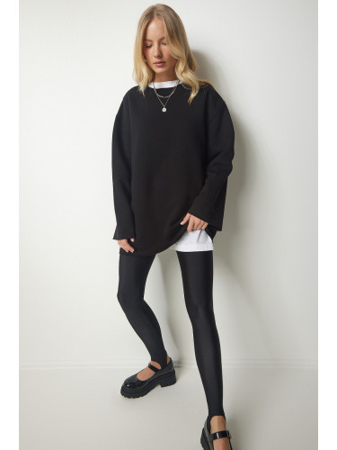 Happiness İstanbul Women's Black Shark Oversized Knitted Sweatshirt