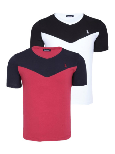 DUAL SET T8591 DEWBERRY MENS T-SHIRT-WHITE-BURGUNDY