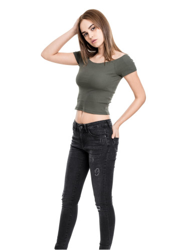 Women's olive T-shirt with ribbed pattern