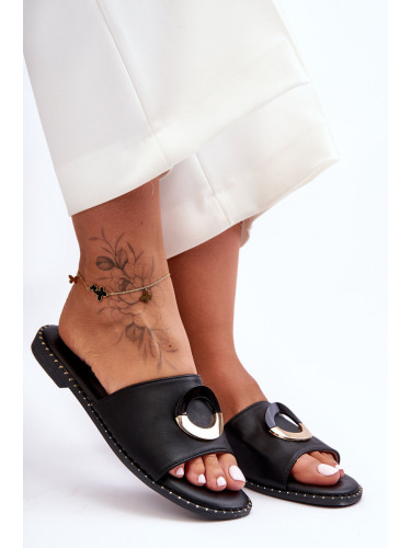 Дамски чехли с декорация, черно шери