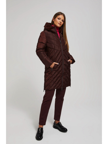 Marisse Long Quilted Jacket With Hood, Brown