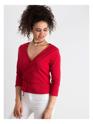 Blouse made of ribbed knitted fabric tied red