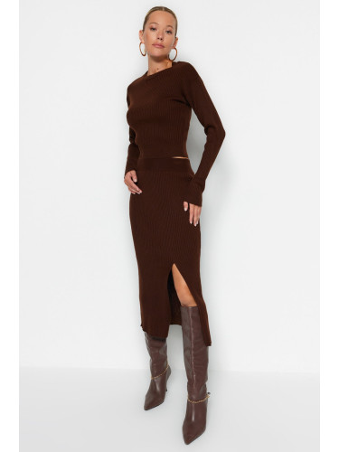 Trendyol Brown Crop-Skirt Sweater Top-Top Set