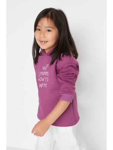 Trendyol Girls Purple Hooded Printed Knitted Sweatshirt