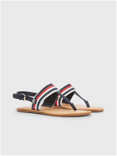 Navy blue women's patterned sandals with leather details by Tommy Hilfiger