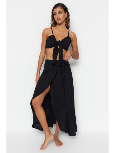 Trendyol Black Woven Slit Blouse and Skirt Set