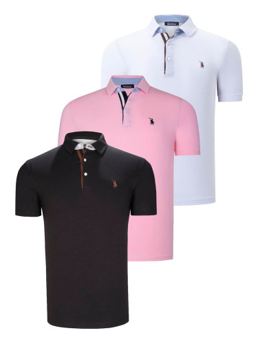 TRIPLE SET T8582 DEWBERRY MENS T-SHIRT-BLACK-WHITE-PINK