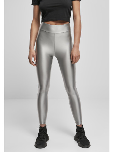 Women's Shiny Metallic High-Waisted Leggings - Dark Silver