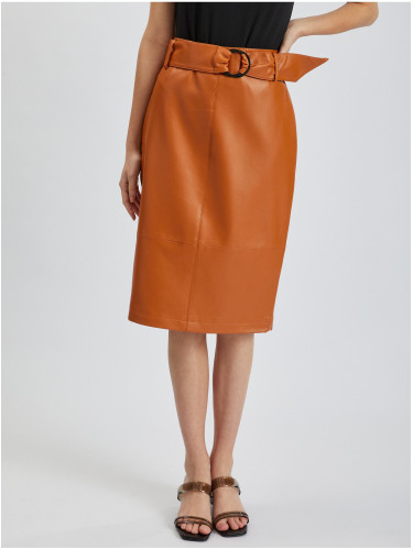 Orsay Brown Women's Leatherette Sheath Skirt - Women's