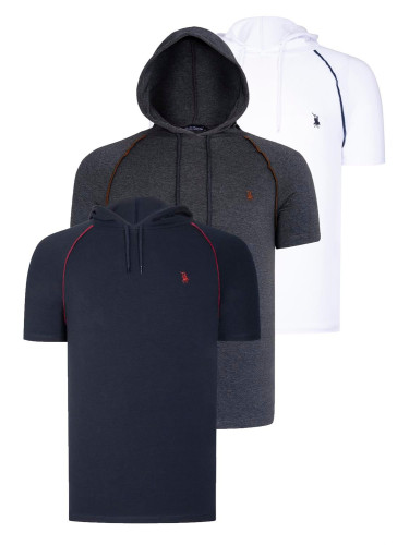 TRIPLE SET T8570 DEWBERRY HOODIE MEN'S T-SHIRT-NAVY BLUE-ANTHRACITE-WHITE