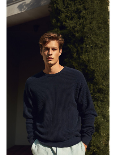 Trendyol Navy Blue Oversize Fit Wide Fit Crew Neck Basic Knitwear Sweater