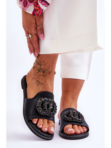Women's flat slippers with embellishments S.Barski Black