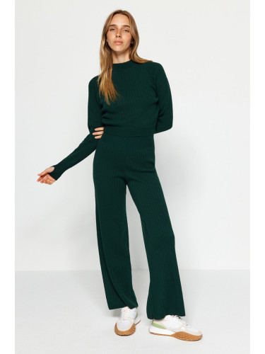 Trendyol Emerald Green Crop Knitwear Two Piece Set