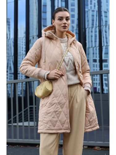 Bigdart 5138 Quilted Long Puffer Jacket - Beige