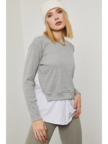 XHAN Women's Gray Woven Skirt Sweatshirt