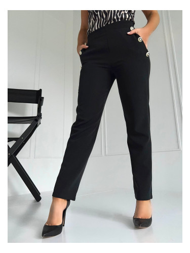 Black trousers decorated with gold Coomore buttons