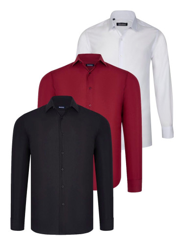 TRIPLE SET G726 DEWBERRY SHIRT-BLACK-WHITE-BURGUNDY