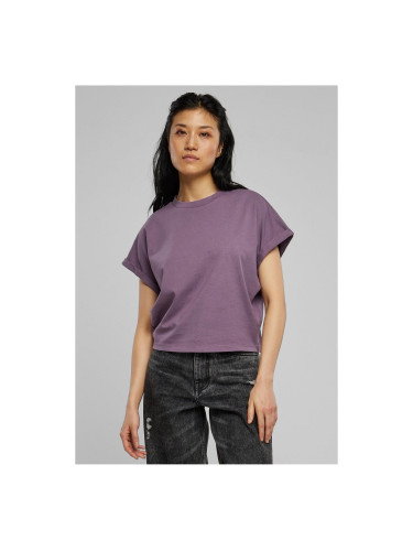 Women's Short Pigment Dye Cut On Sleeves T-Shirt Grey Purple