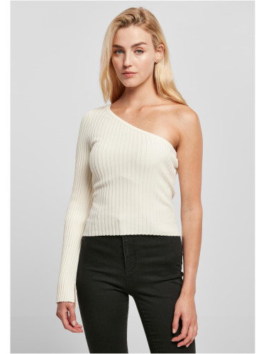 Women's sweater with short rib knit with one sleeve whitesand
