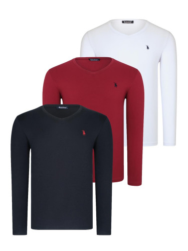 TRIPLE SET T8587 DEWBERRY V-NECK MEN'S SWEATSHIRT-BLACK-WHITE-BURGUNDY