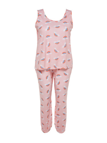 Trendyol Curve Light Pink Rainbow Patterned Knitted Pajamas Set