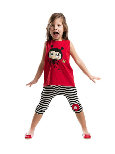 Denokids Red Ladybug Striped Girl's Summer T-shirt Capri Shorts Set