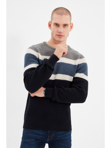 Trendyol Gray Slim Fit Crew Neck Paneled Knitwear Sweater