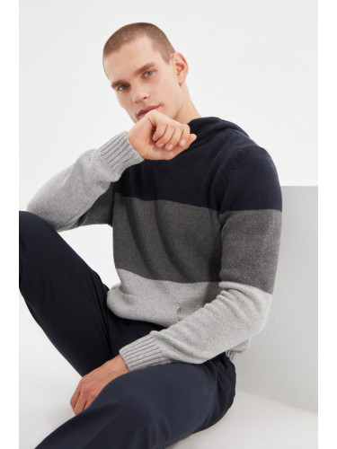 Trendyol Navy Blue Hooded Regular Fit Knitwear Sweater