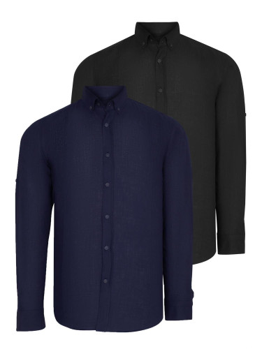 DOUBLE SET G721 DEWBERRY MEN'S SHIRT-BLACK-NAVY