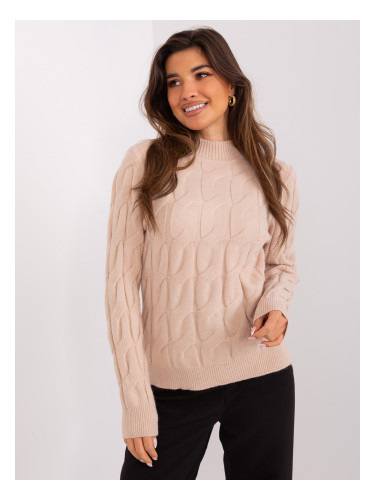 Beige classic sweater with cables