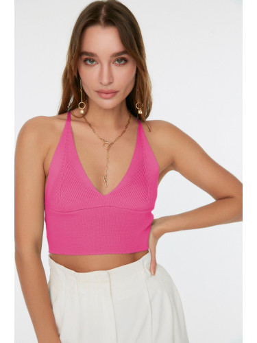 Trendyol Pink Super Crop Back Detailed Knitted Thin Blouse