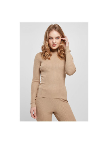 Women's ribbed knit turtleneck sweater unionbeige