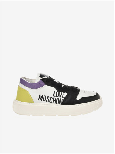 Black and White Women's Leather Sneakers Love Moschino