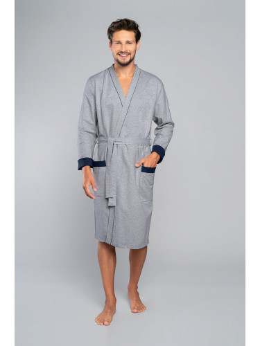 Gabriel Long Sleeve Bathrobe - Melange/Navy Blue