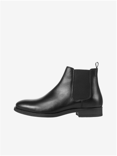 Black Mens Leather Ankle Boots Jack & Jones Wargo - Men