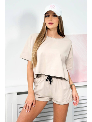 Cotton blouse + shorts beige