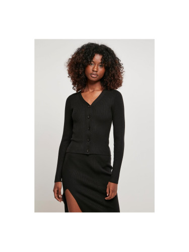 Women's cardigan with short rib knit - black