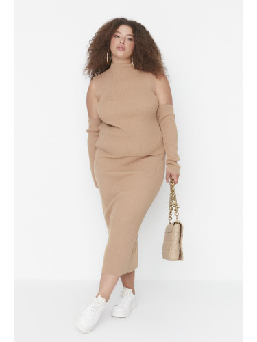 Trendyol Curve Camel Shoulder Detailed Blouse Skirt Knitwear Suit