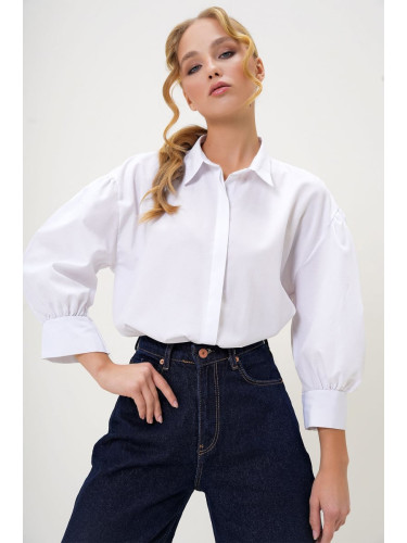 Trend Alaçatı Stili Women's White Balloon Sleeve Basic Poplin Shirt