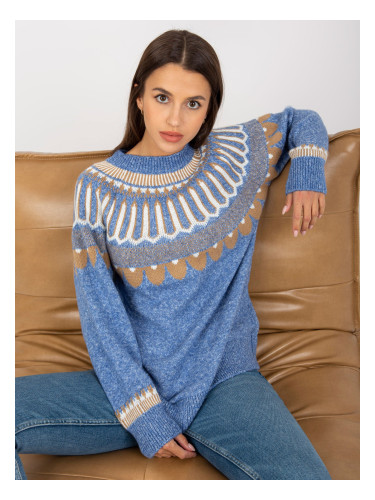 Classic blue sweater with RUE PARIS pattern