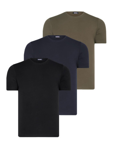 TRIPLE SET T8569 DEWBERRY BIKE COLLAR MENS T-SHIRT-BLACK-NAVY BLUE-KHAKI