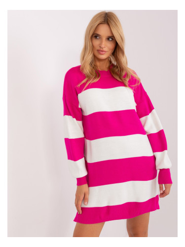 Fuchsia and ecru loose, striped knitted sweater