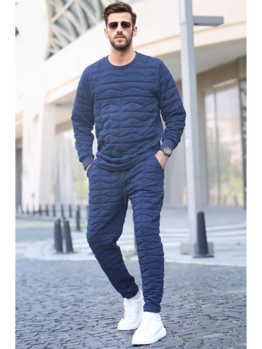 Madmext Navy Blue Quilted Patterned Tracksuit Set 5907