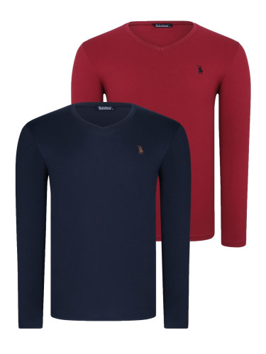 DOUBLE SET T8587 DEWBERRY V-NECK MEN'S SWEATSHIRT-NAVY-BURGUNDY