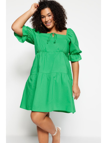 Trendyol Curve Green Woven Tie Detailed Dress