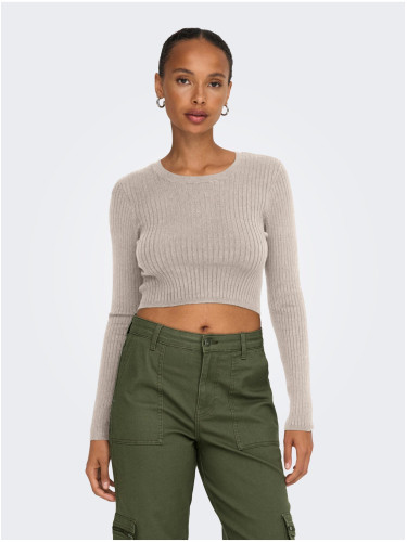 Beige women's trimmed ribbed sweater ONLY Karol - Women